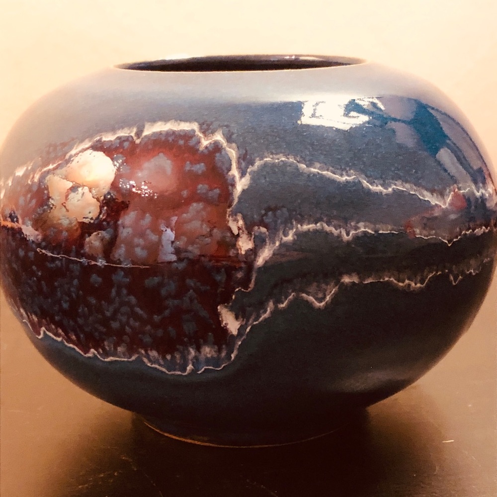 Vintage studio pottery Vase Multi Color Brush Stroke Hand painted artist-signed